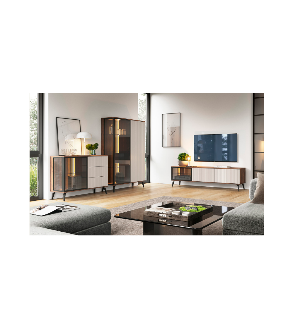 Ensemble meuble TV VICI couleur Cachemire / Noyer Warmia